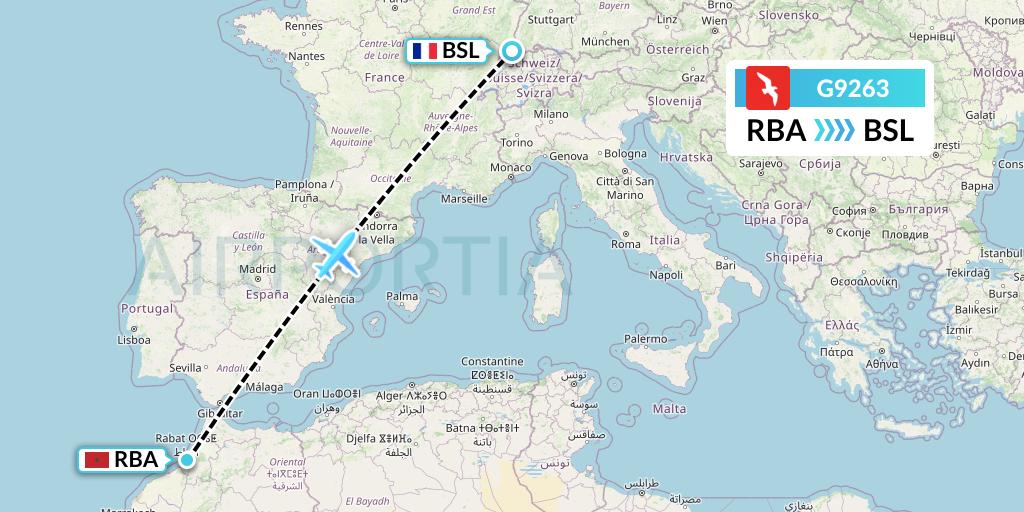 G9263 Air Arabia Flight Map: Rabat to Basel
