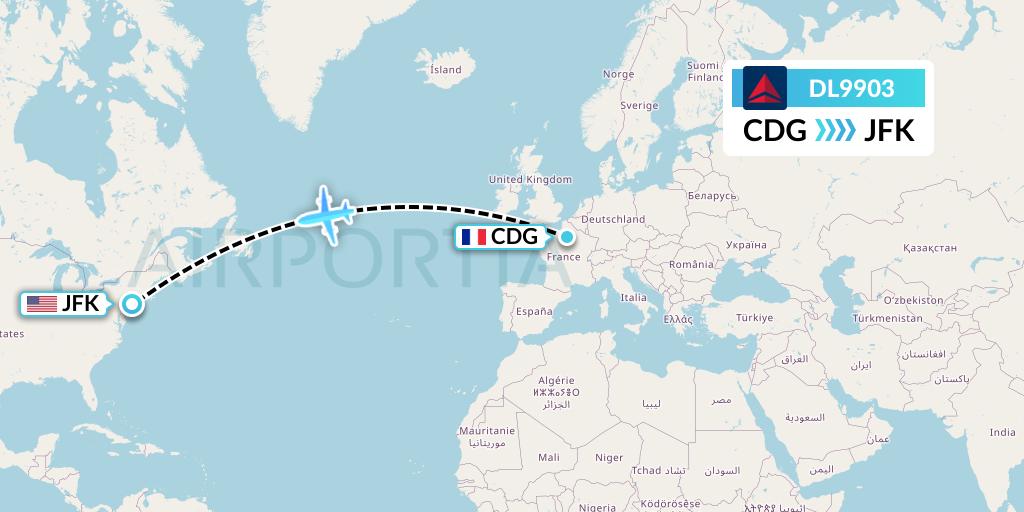 DL9903 Delta Air Lines Flight Map: Paris to New York