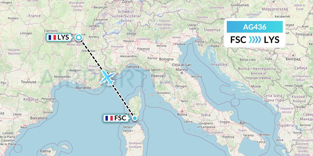 AG436 Aruba Airlines Flight Map: Figari to Lyon