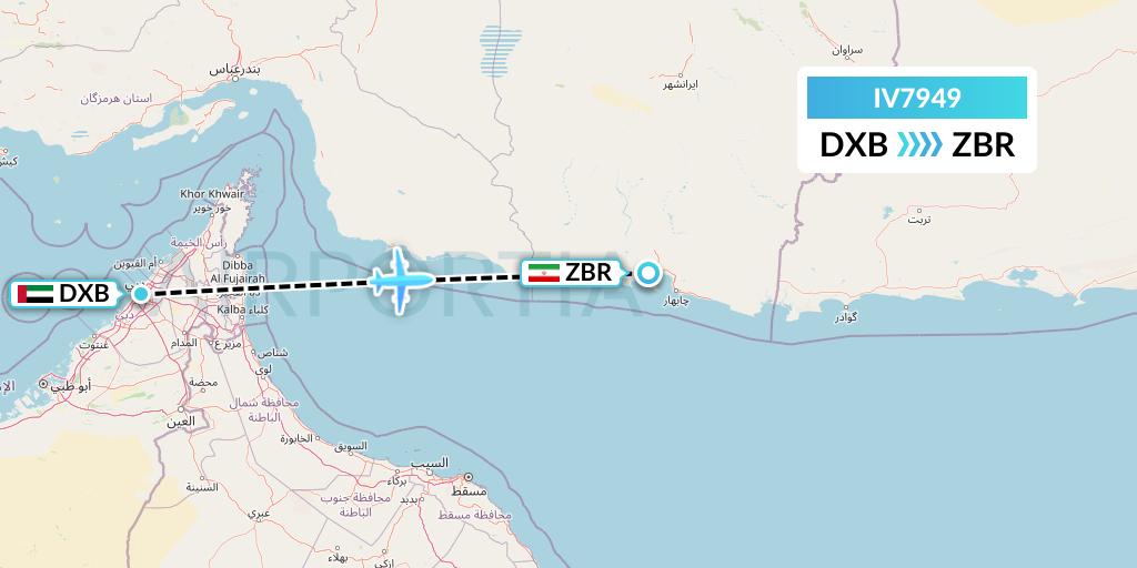 IV7949 VVB Aviation Malta Flight Map: Dubai to Chabahar