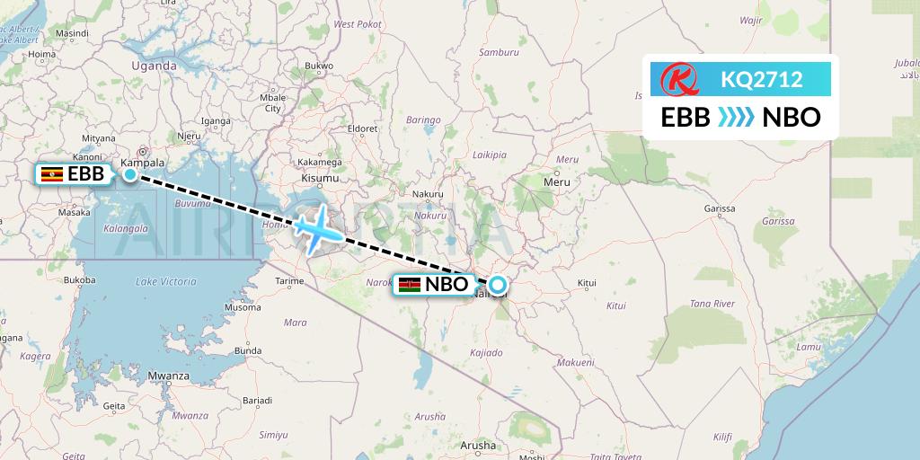 KQ2712 Kenya Airways Flight Map: Entebbe to Nairobi