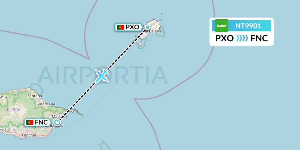 NT9901 Binter Canarias Flight Map: Porto Santo to Funchal