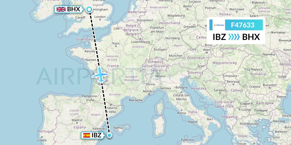 F47633 Air Flamenco Flight Map: Ibiza to Birmingham