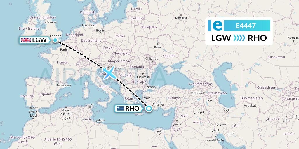 E4447 Estelar Latinoamerica C.A. Flight Map: London to Rhodes