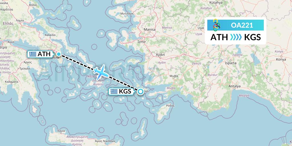 OA221 Olympic Air Flight Map: Athens to Kos