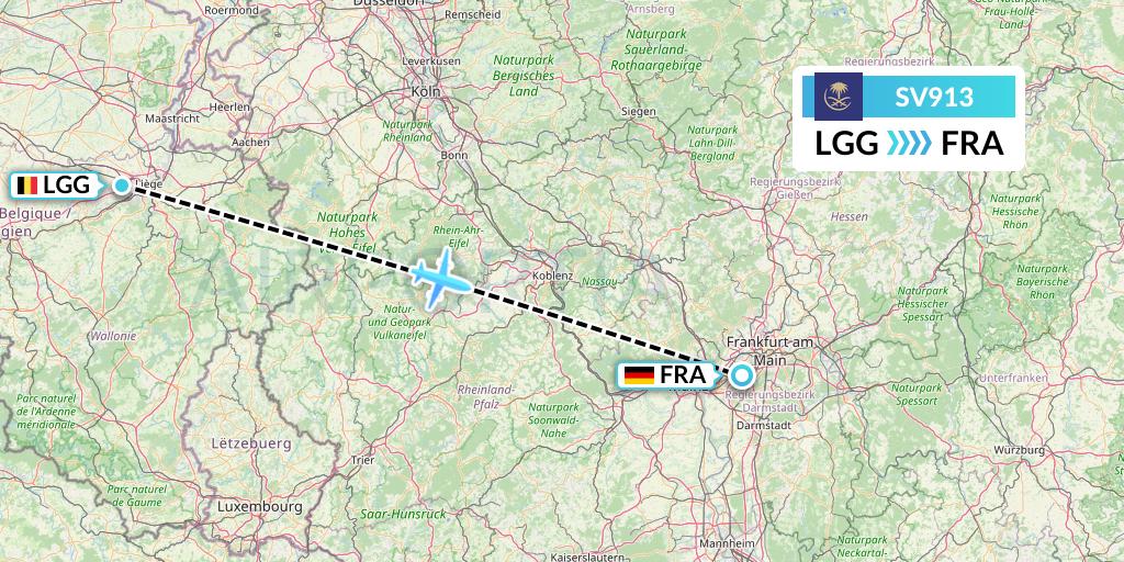 SV913 Saudi Arabian Airlines Flight Map: Liege to Frankfurt