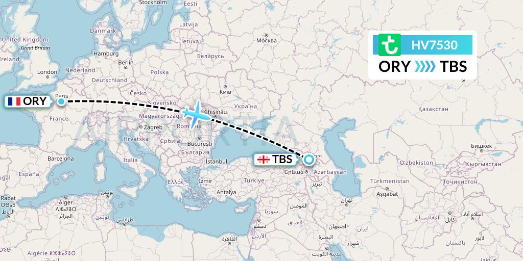 HV7530 Transavia Flight Map: Paris to Tbilisi