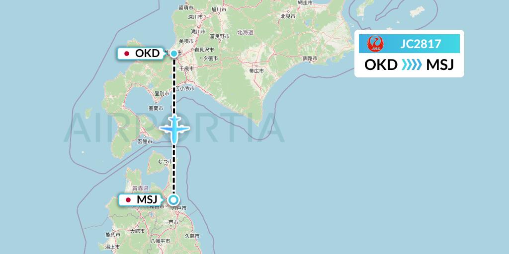 JC2817 Japan Air Commuter Flight Map: Sapporo to Misawa