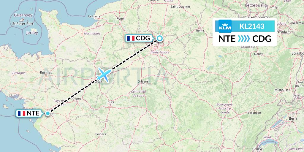 KL2143 KLM Flight Map: Nantes to Paris