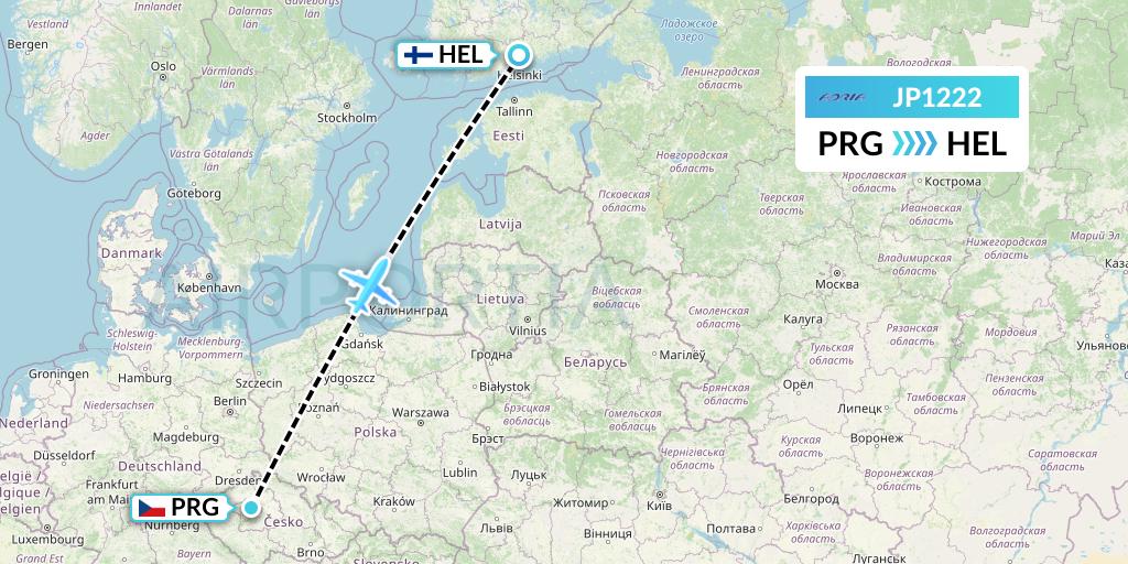 JP1222 Adria Airways Flight Map: Prague to Helsinki