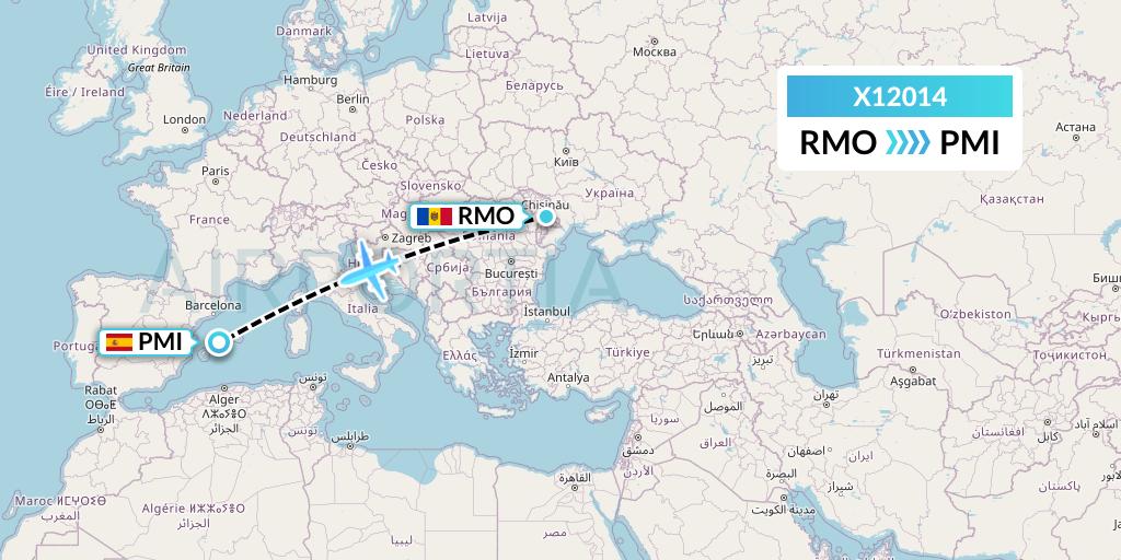 X12014 Nik Airways Flight Map: Chisinau to Palma de Mallorca