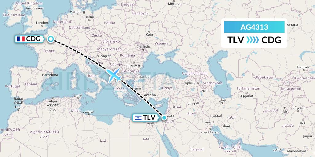 AG4313 Aruba Airlines Flight Map: Tel Aviv to Paris