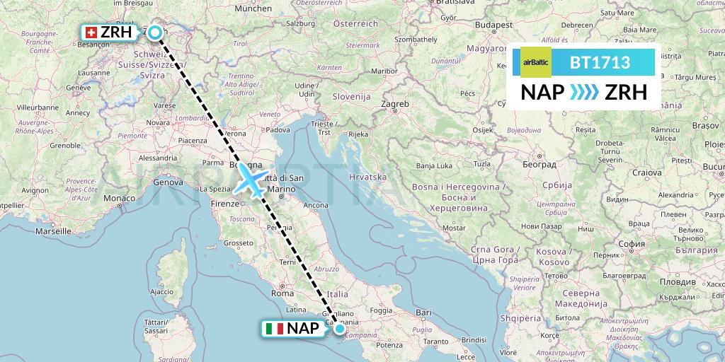 BT1713 Air Baltic Flight Map: Naples to Zurich