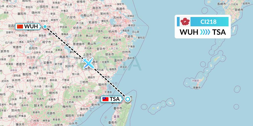 CI218 China Airlines Flight Map: Wuhan to Taipei