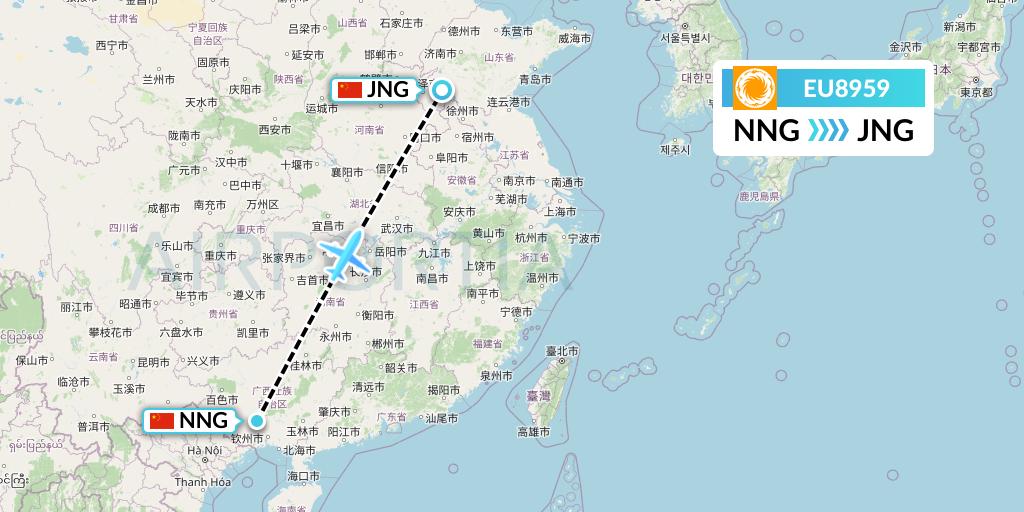 EU8959 Chengdu Airlines Flight Map: Nanning to Jining