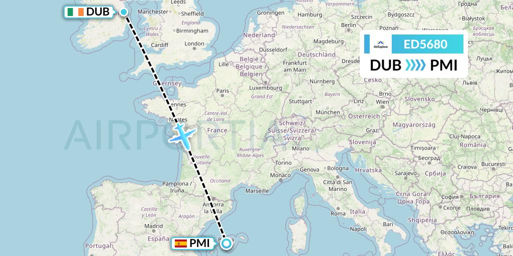 ED5680 AirExplore Flight Map: Dublin to Palma de Mallorca