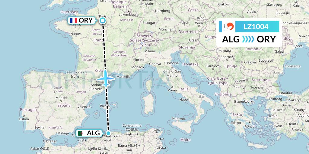 LZ1004 Air Link Flight Map: Algiers to Paris