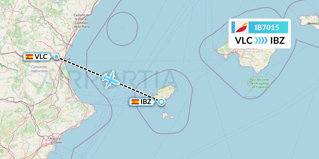 IB7015 Iberia Flight Map: Valencia to Ibiza