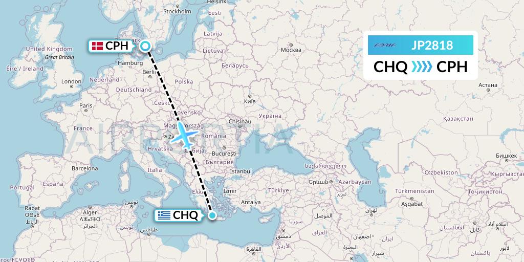 JP2818 Adria Airways Flight Map: Chania to Copenhagen