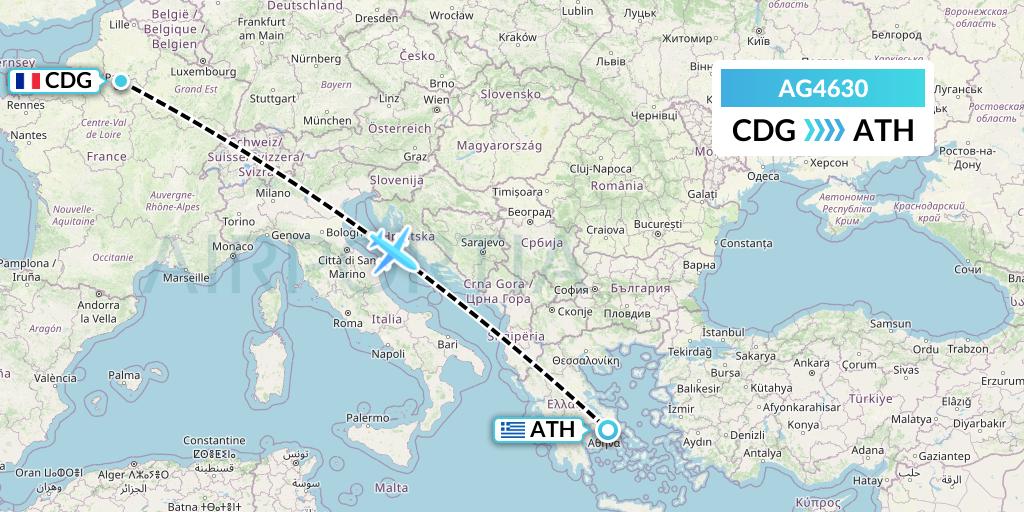 AG4630 Aruba Airlines Flight Map: Paris to Athens