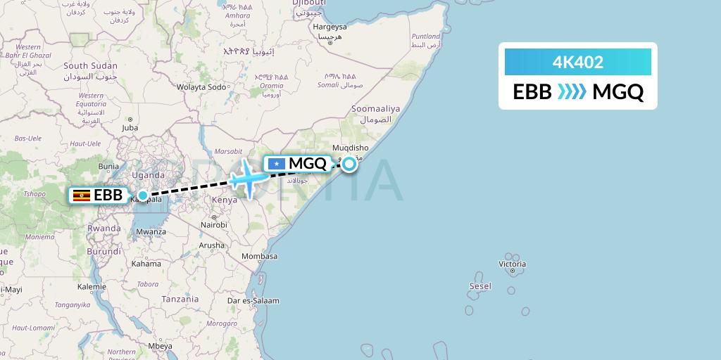 4K402 Kenn Borek Air Flight Map: Entebbe to Mogadishu