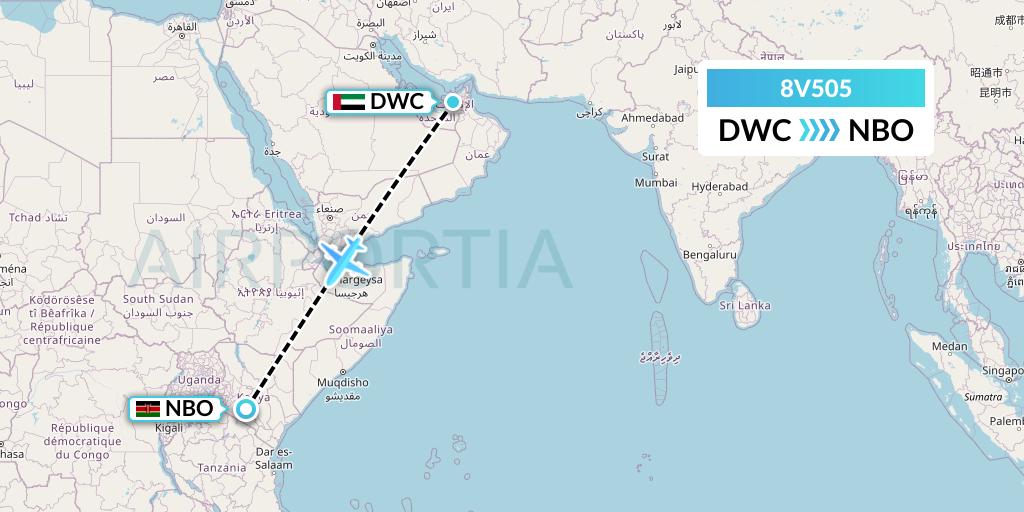 8V505 Wright Air Service Flight Map: Dubai to Nairobi