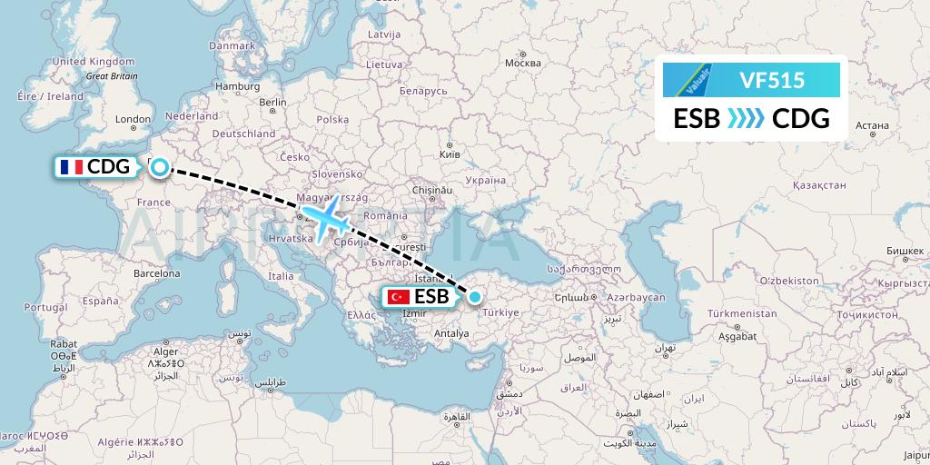 VF515 ValuAir Flight Map: Ankara to Paris