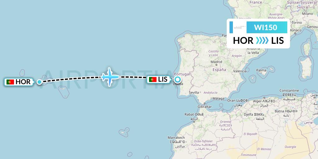 WI150 White Flight Map: Horta to Lisbon