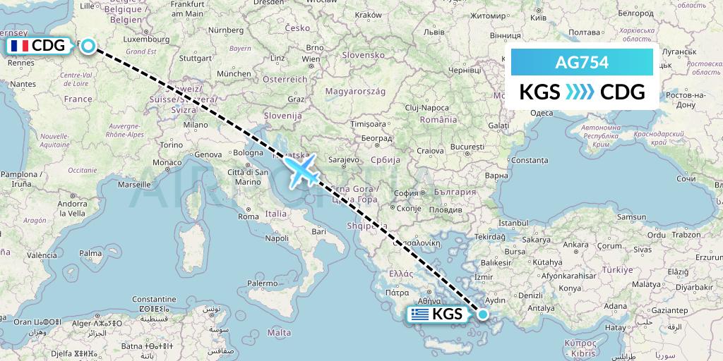 AG754 Aruba Airlines Flight Map: Kos to Paris