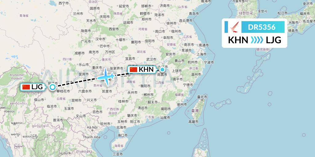 DR5356 Ruili Airlines Flight Map: Nanchang to Lijiang