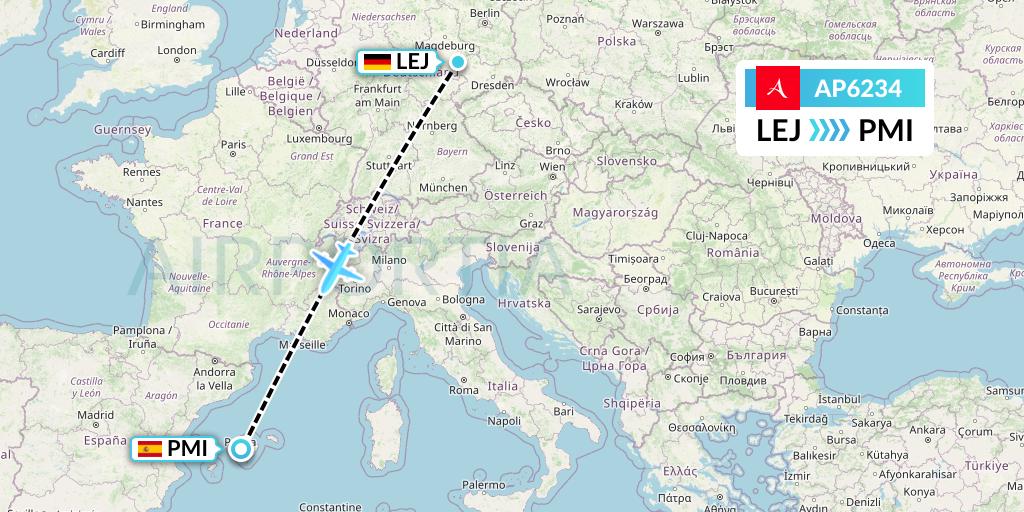 AP6234 AlbaStar Flight Map: Leipzig to Palma de Mallorca