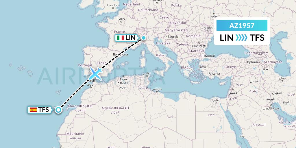 AZ1957 ITA Airways Flight Map: Milan to Tenerife