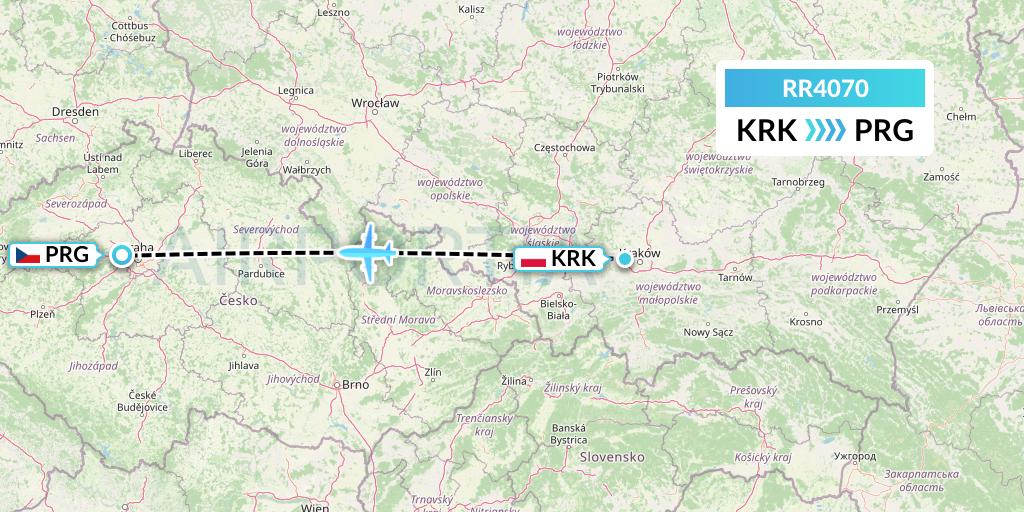 RR4070 Royal Air Force Flight Map: Krakow to Prague