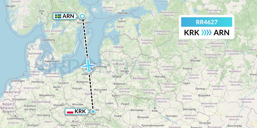 RR4627 Royal Air Force Flight Map: Krakow to Stockholm