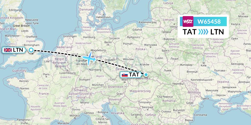 W65458 Wizz Air Flight Map: Poprad to London