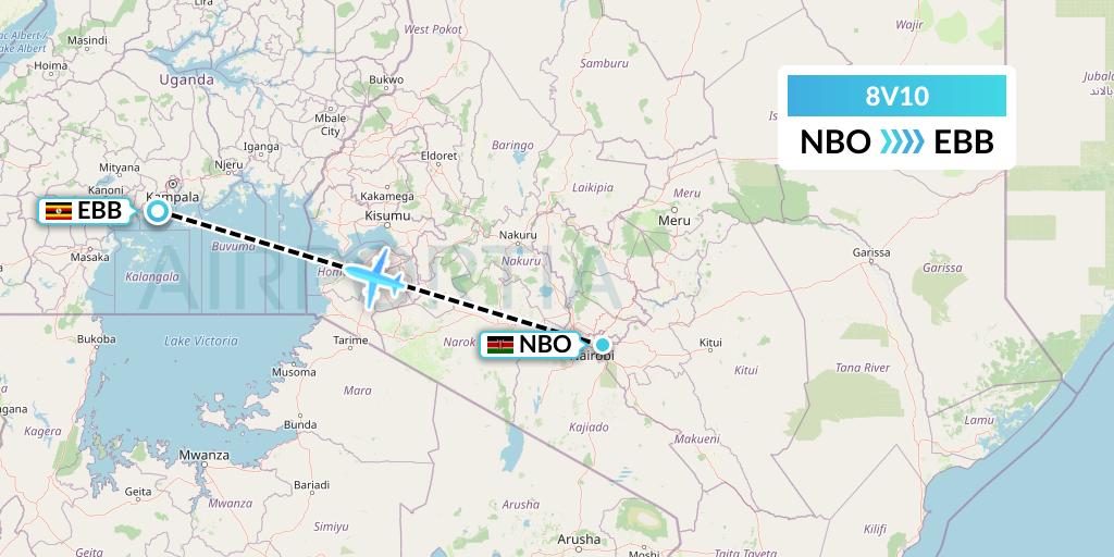 8V10 Wright Air Service Flight Map: Nairobi to Entebbe