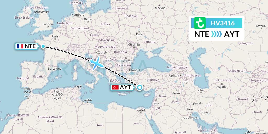 HV3416 Transavia Flight Map: Nantes to Antalya