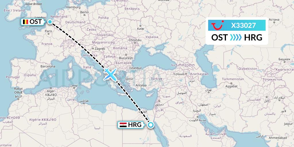 X33027 TUI fly Germany Flight Map: Ostend to Hurghada