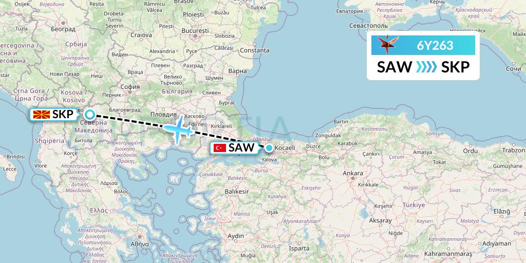 6Y263 SmartLynx Flight Map: Istanbul to Skopje