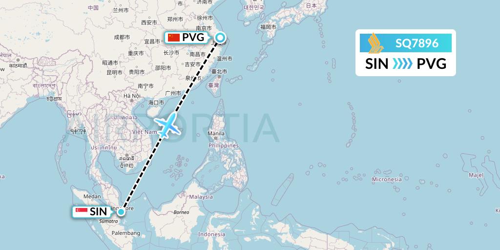 SQ7896 Singapore Airlines Flight Map: Singapore to Shanghai