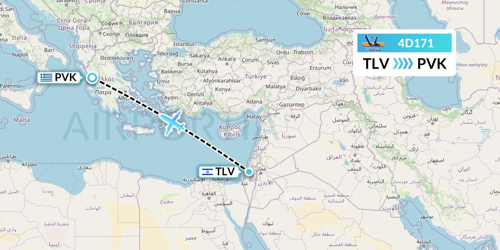 4D171 Air Sinai Flight Map: Tel Aviv to Preveza