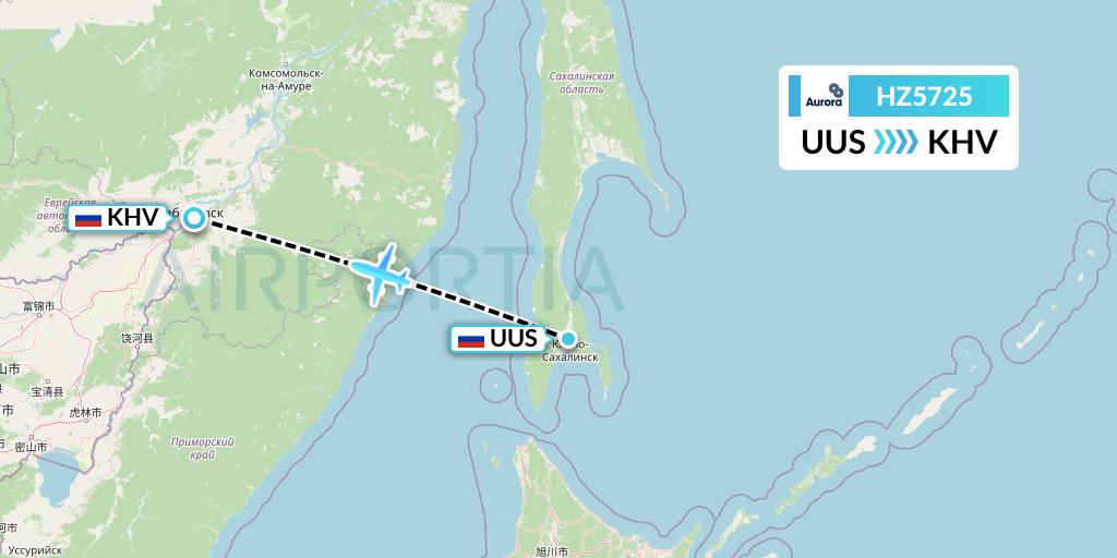HZ5725 Aurora Flight Map: Yuzhno-Sakhalinsk to Khabarovsk