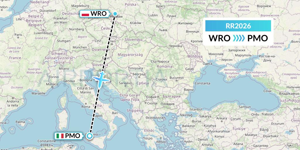 RR2026 Royal Air Force Flight Map: Wroclaw to Palermo