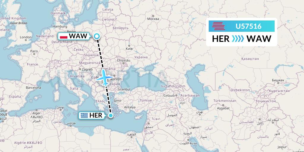 U57516 Karinou Airlines Flight Map: Heraklion to Warsaw