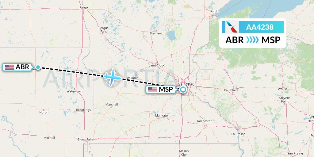 AA4238 American Airlines Flight Map: Aberdeen to Minneapolis