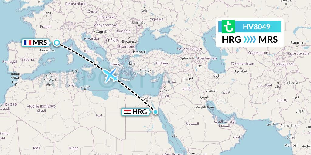 HV8049 Transavia Flight Map: Hurghada to Marseille
