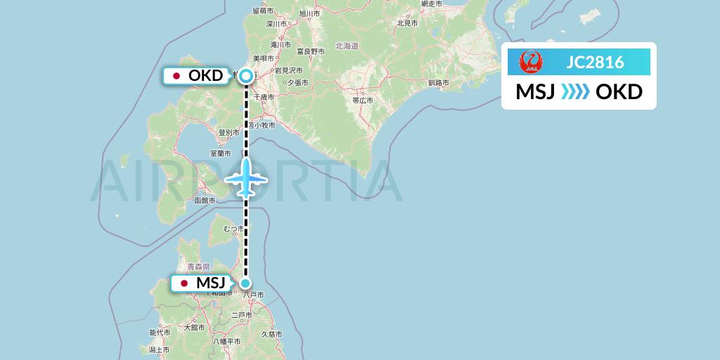 JC2816 Japan Air Commuter Flight Map: Misawa to Sapporo