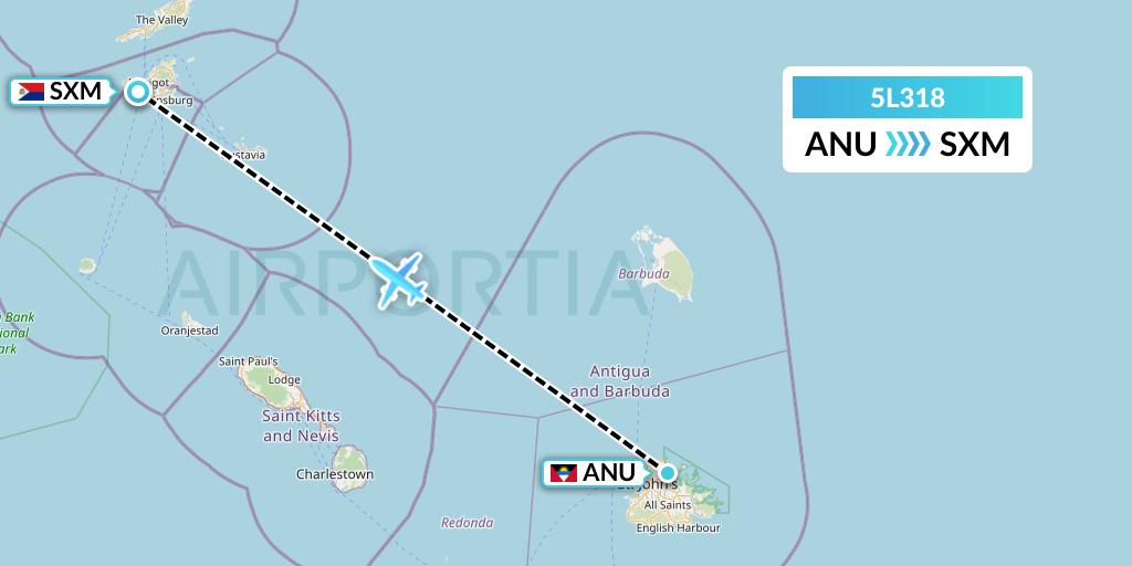 5L318 Fly Salone Airlines Limited Flight Map: Antigua to Sint Maarten