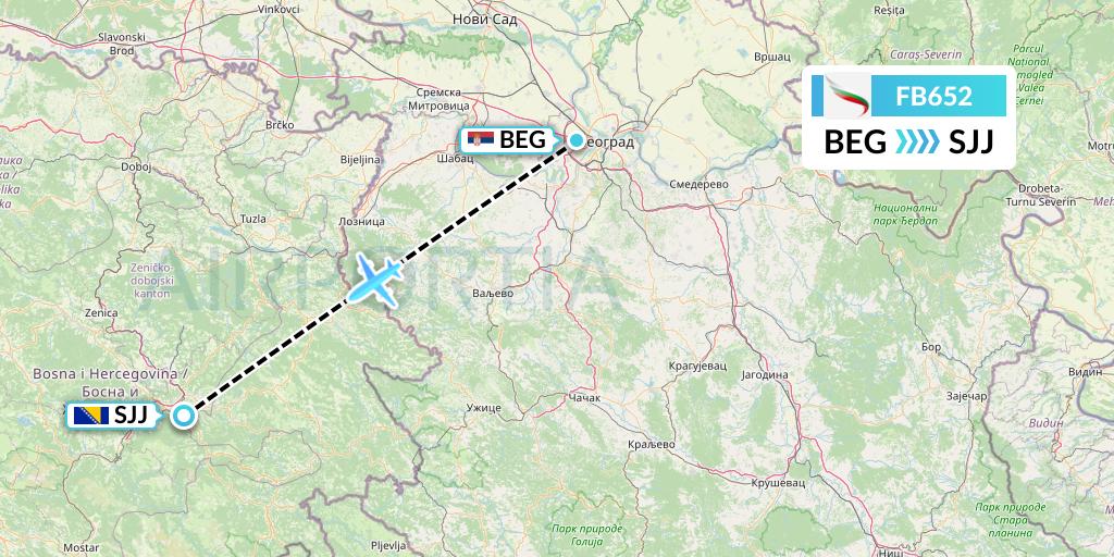FB652 Bulgaria Air Flight Map: Belgrade to Sarajevo