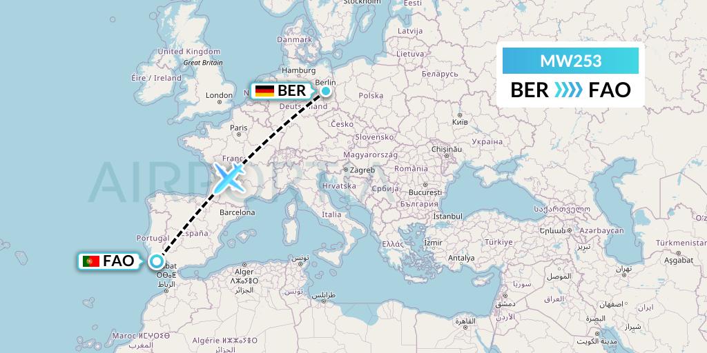 MW253 Mokulele Flight Service Flight Map: Berlin to Faro